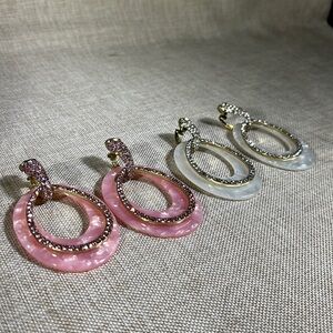 Clip On Rhinestone Mix and Match earrings Pink and White